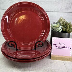 Mainstays RAINFOREST RED SEDONA Solid Embossed Ring Stoneware Dinner Plate Set 4